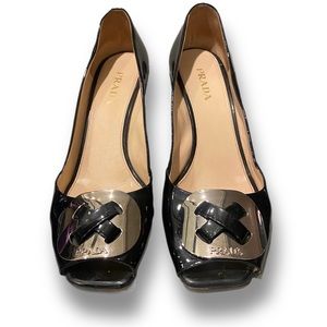 Prada Patent Leather Pumps - Black and Silver Size 9 (39)